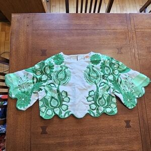 Farm Rio Festival Cropped Linen Blouse NWT Medium